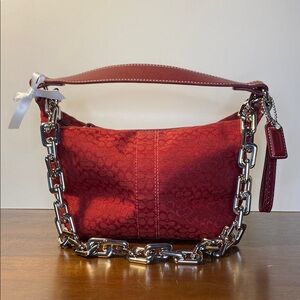 NWOT Y2K Coach Soho Signature Cardinal Red Jacquard Top Handle Mini Pouch Bag